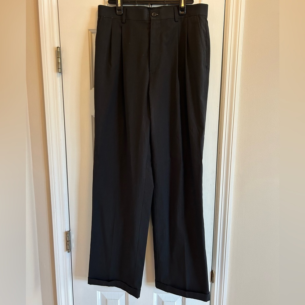 Black pin striped, Cuffed bottom Men’s dress pants